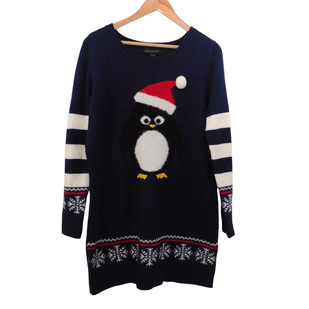 Vintage Womens Ugly Christmas Sweater Penguin Crew Neck Size Large